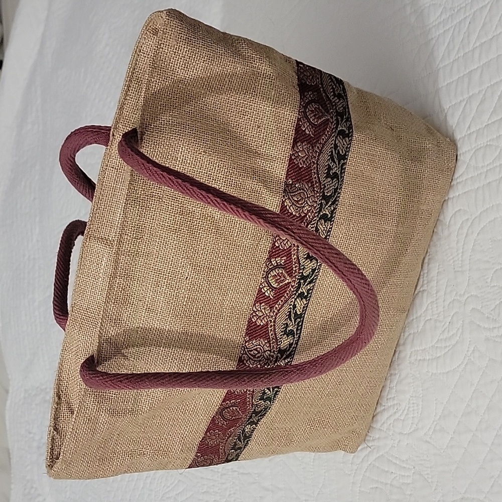 Womens Burlap Zipper Closure Shoulder Bag